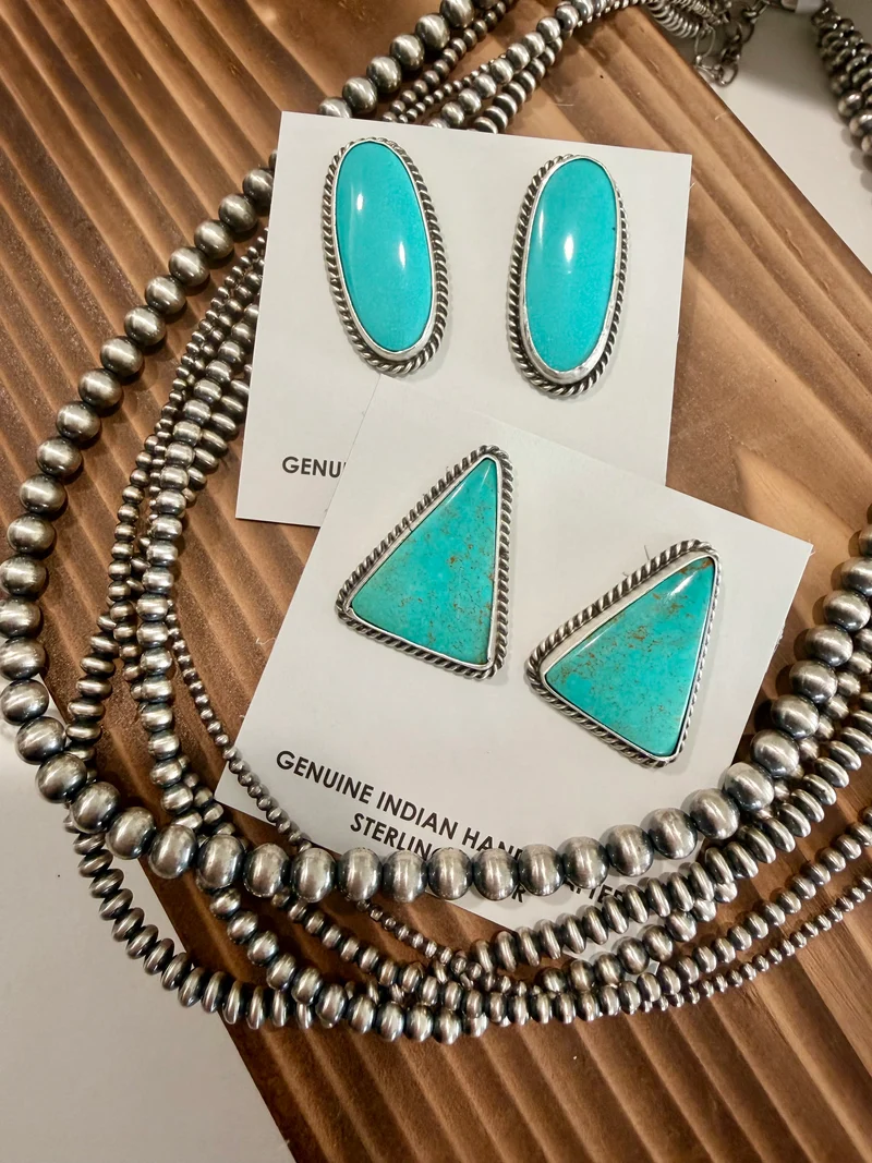 Navajo Made Kingman Turquoise Stud Earrings