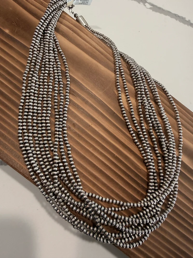 20” 10 Strand Sterling Silver Pearl Necklace