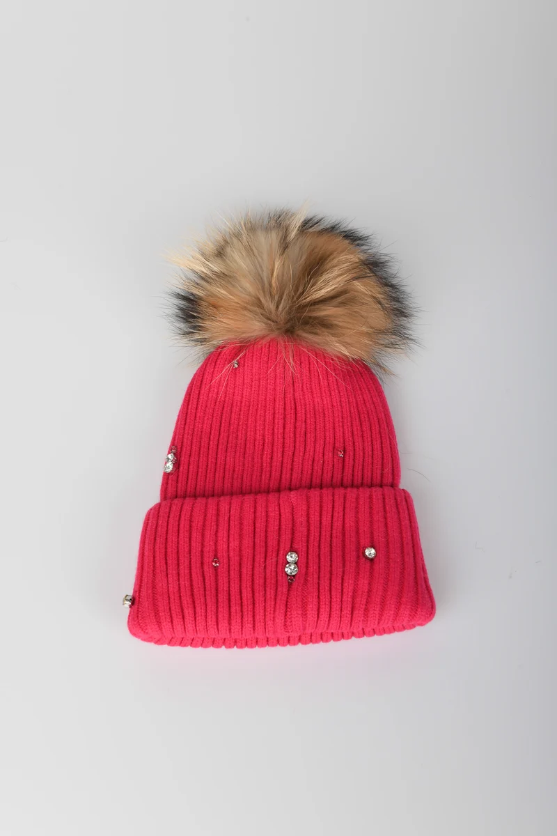 Berretto con strass e pompon