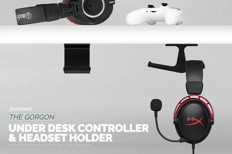 The Gorgon - Supporto per gancio sotto la scrivania per cuffie e controller di gioco - Adatto per Xbox, PS5/PS4, supporto adesivo universale, senza viti
