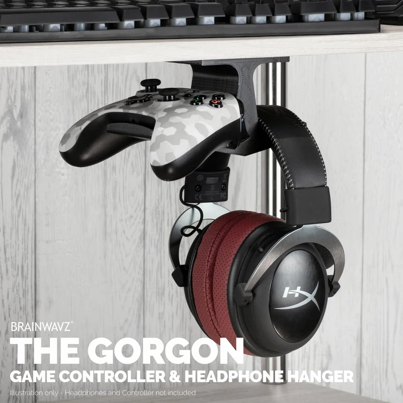 The Gorgon - Supporto per gancio sotto la scrivania per cuffie e controller di gioco - Adatto per Xbox, PS5/PS4, supporto adesivo universale, senza viti