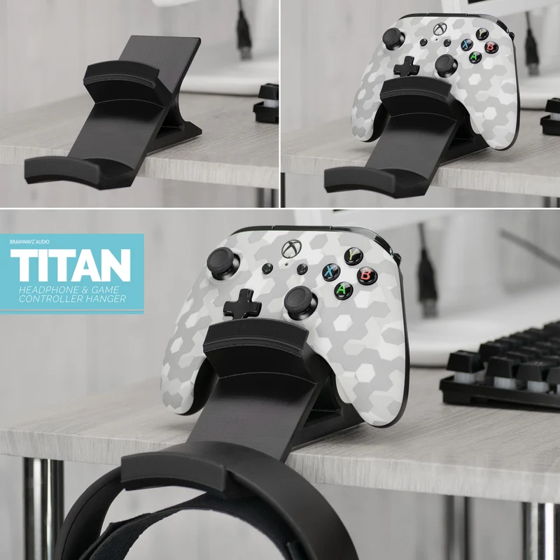 Titan - Gancio per cuffie da tavolo e controller di gioco - Xbox, PS5/PS4, supporto per gamepad universale per PC, senza viti o disordine