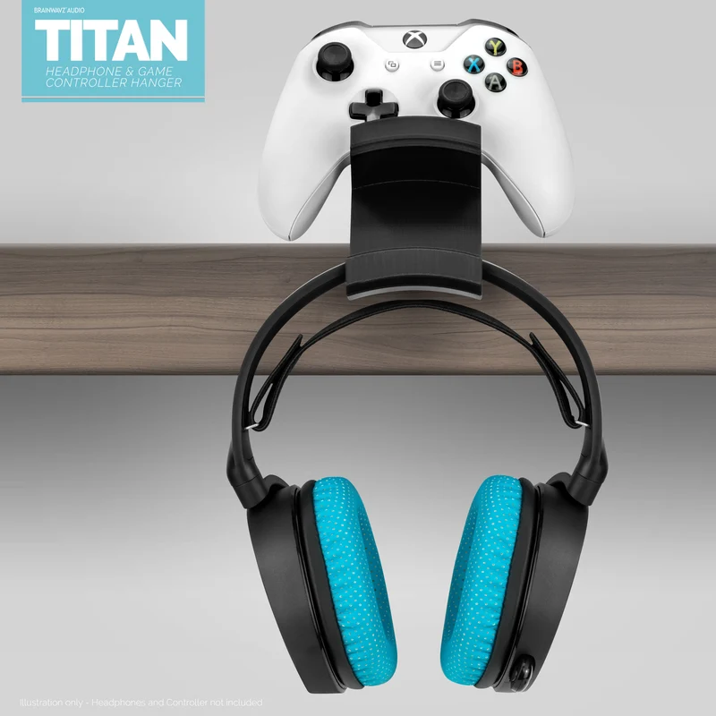 Titan - Gancio per cuffie da tavolo e controller di gioco - Xbox, PS5/PS4, supporto per gamepad universale per PC, senza viti o disordine