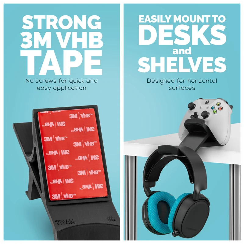 Titan - Gancio per cuffie da tavolo e controller di gioco - Xbox, PS5/PS4, supporto per gamepad universale per PC, senza viti o disordine