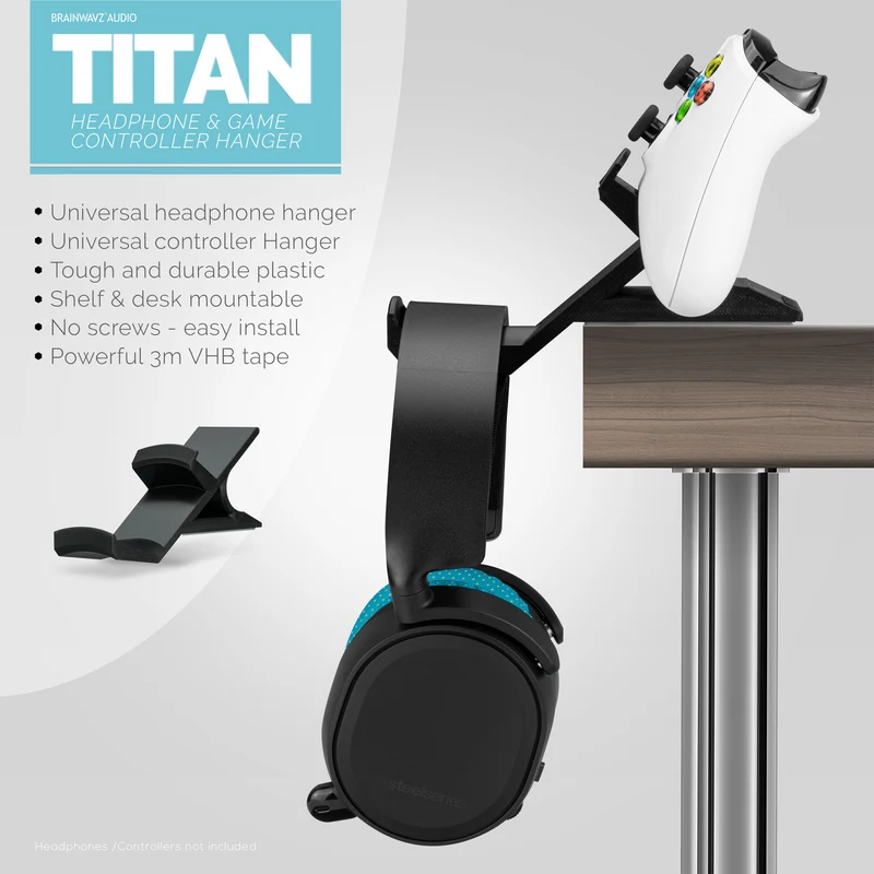 Titan - Gancio per cuffie da tavolo e controller di gioco - Xbox, PS5/PS4, supporto per gamepad universale per PC, senza viti o disordine