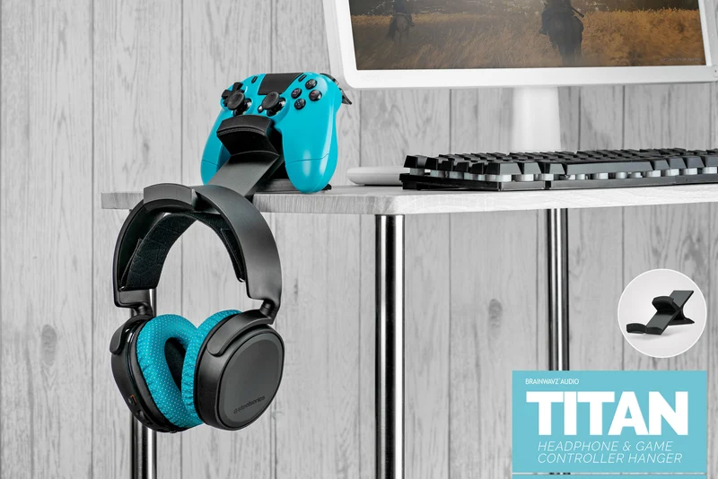Titan - Gancio per cuffie da tavolo e controller di gioco - Xbox, PS5/PS4, supporto per gamepad universale per PC, senza viti o disordine