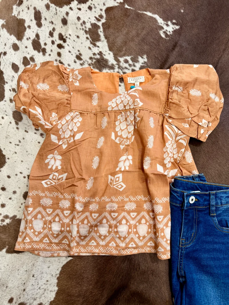 Girls Taupe Aztec Top