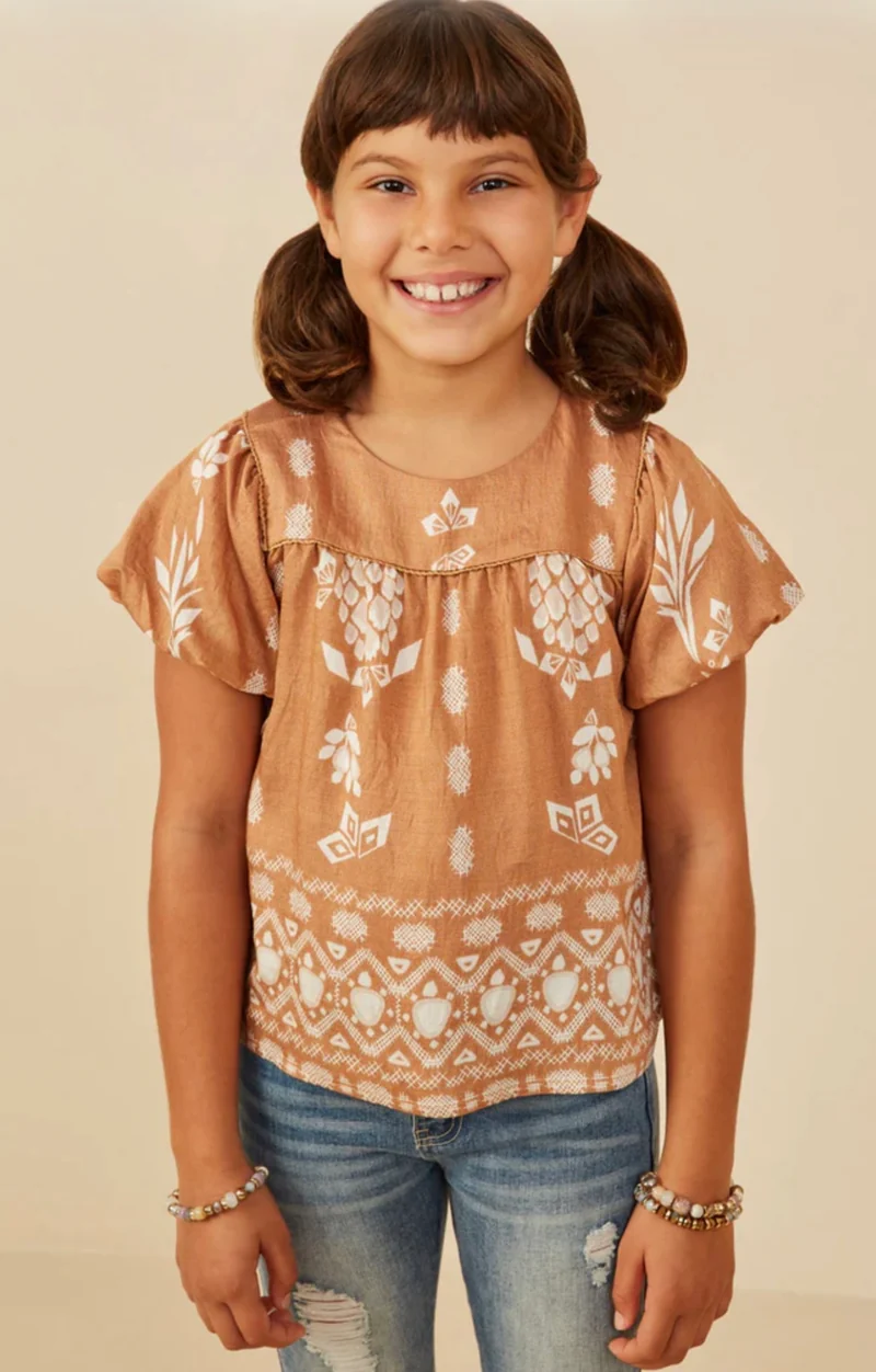 Girls Taupe Aztec Top