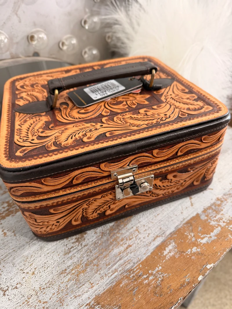 Hand Tooled Leather Lockable Jewelry Box