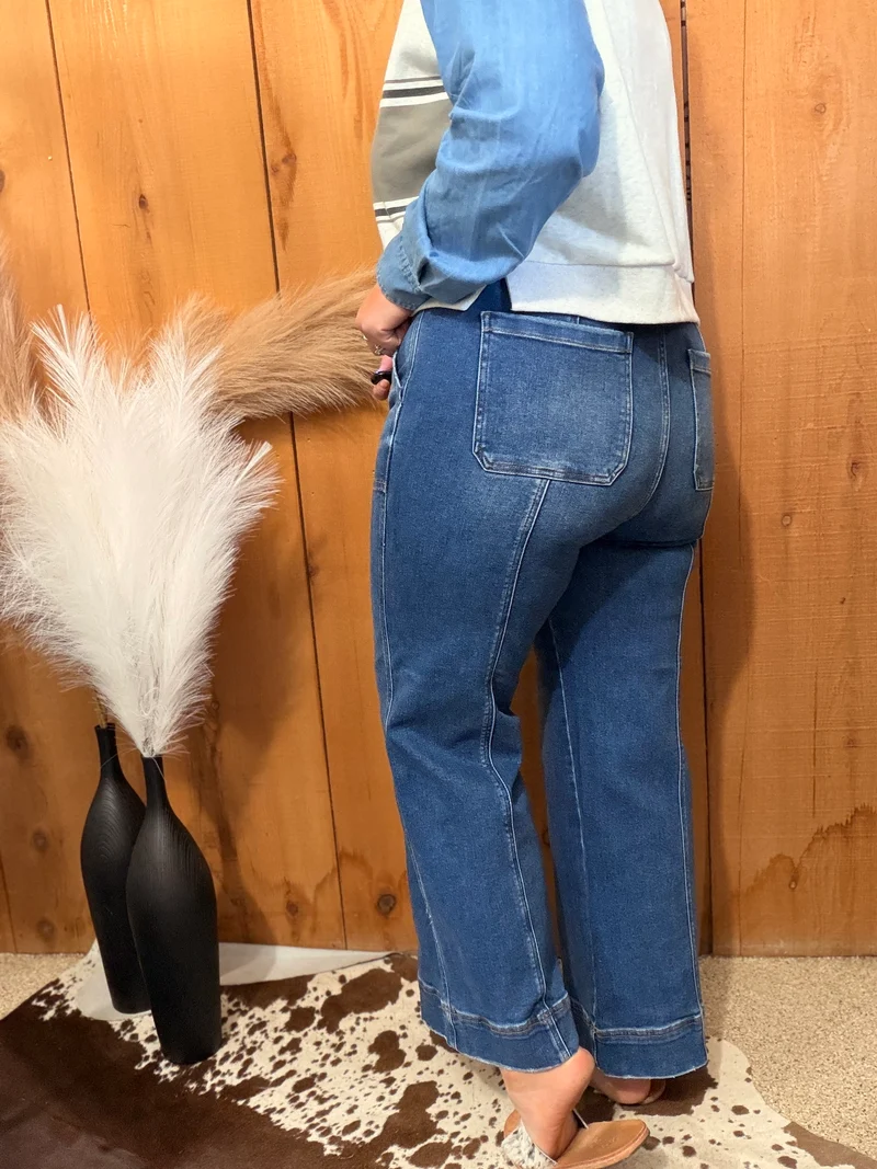 Risen Cropped Front Seam Straight Leg Jeans