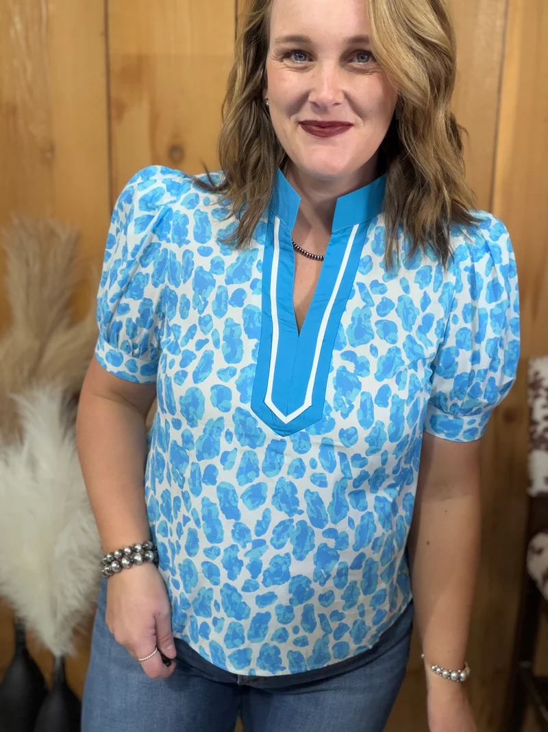 Blue Leopard Print Top