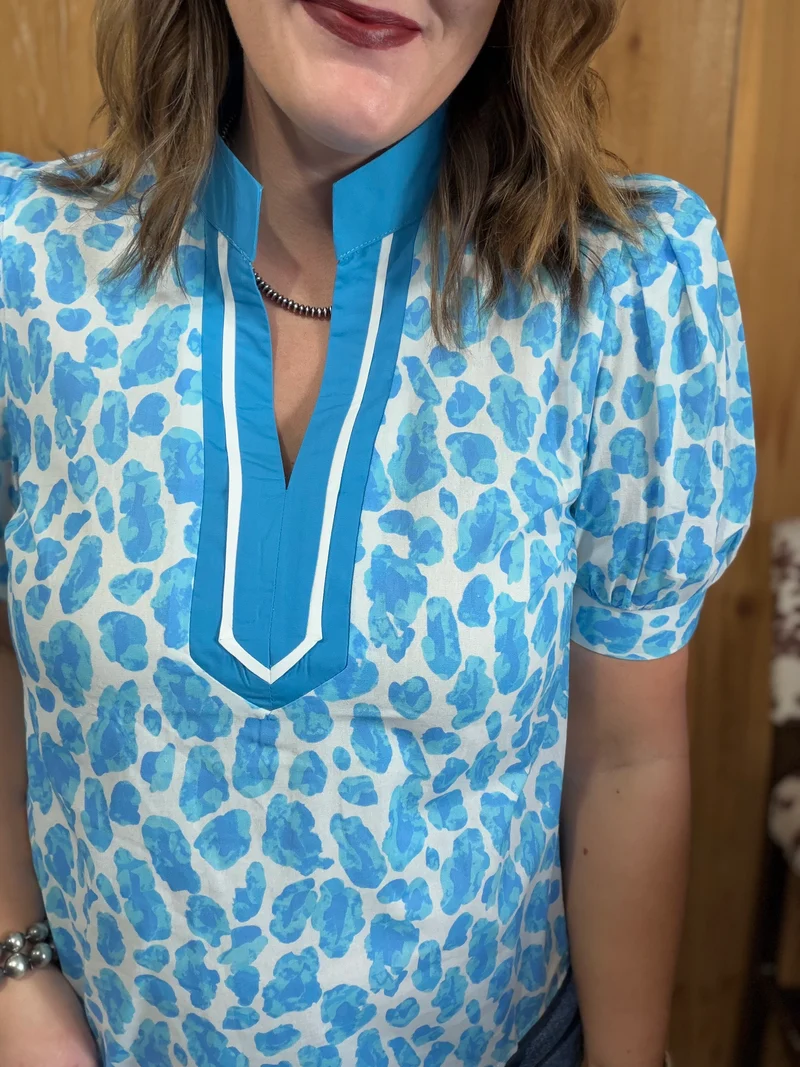 Blue Leopard Print Top