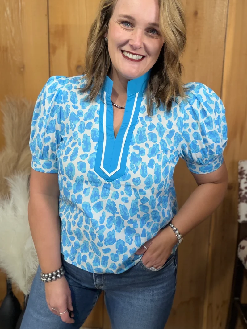 Blue Leopard Print Top