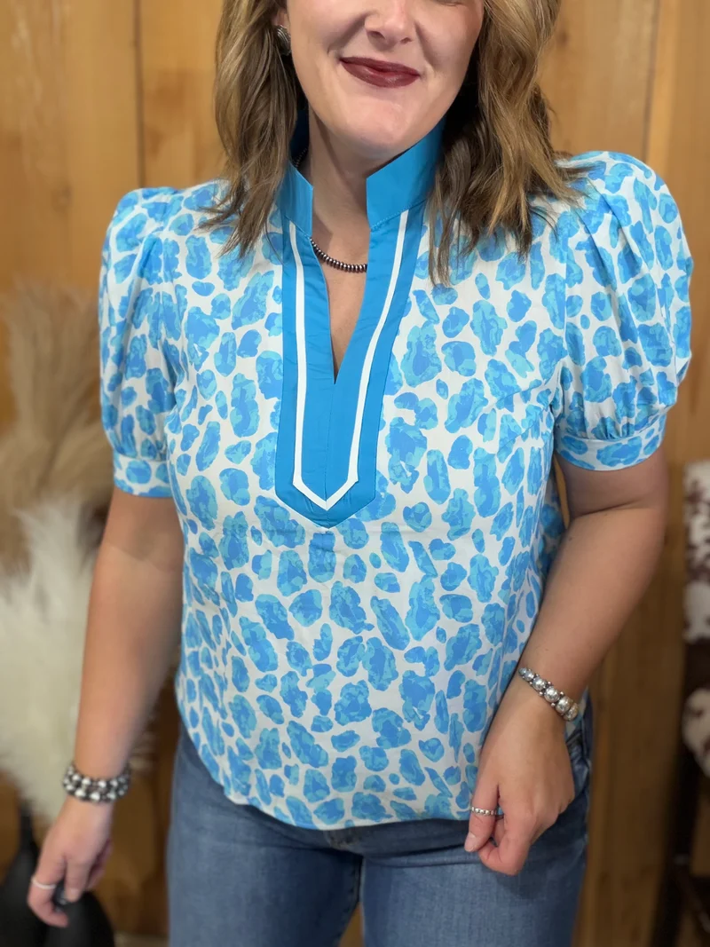 Blue Leopard Print Top