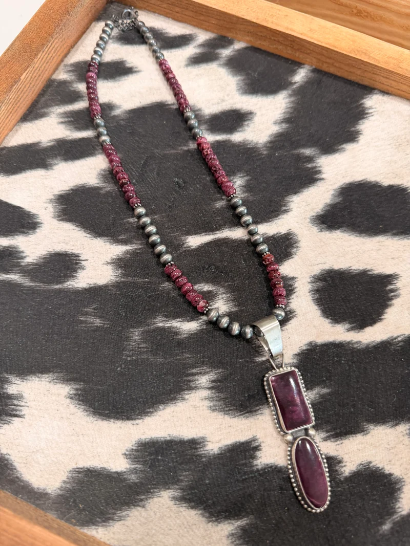 Purple Spiny Pendant on Purple Spiny/Pearls Necklace