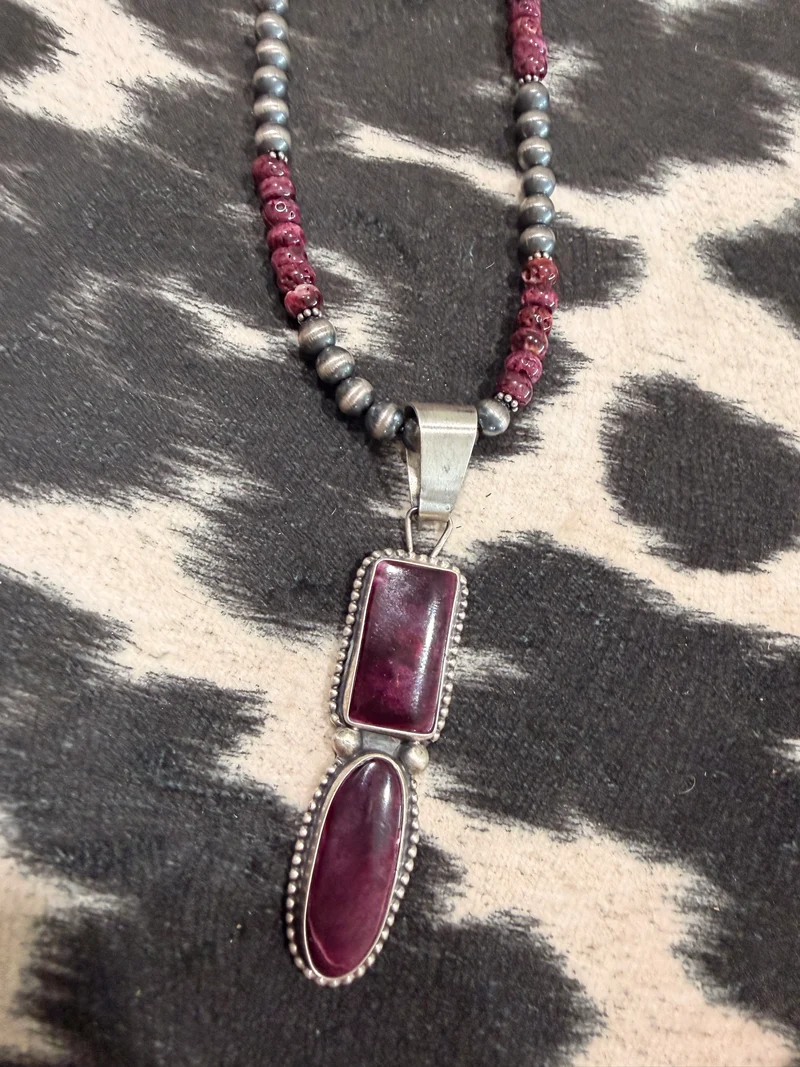 Purple Spiny Pendant on Purple Spiny/Pearls Necklace