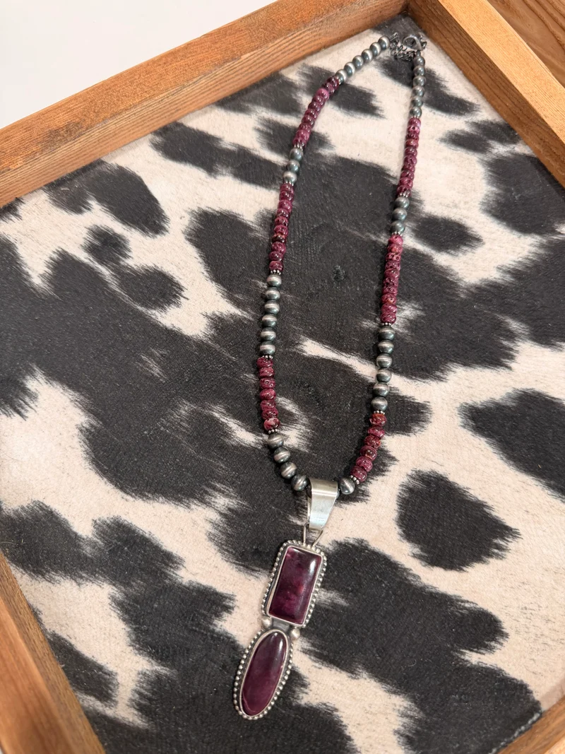 Purple Spiny Pendant on Purple Spiny/Pearls Necklace