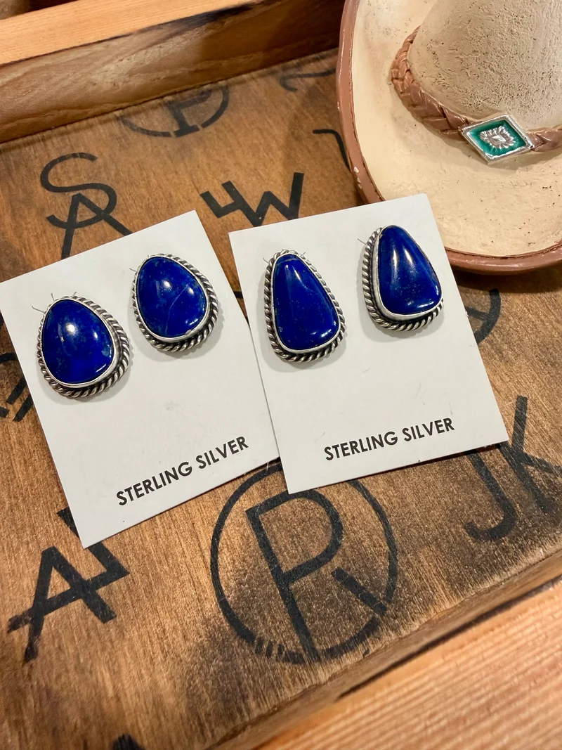 Blue Lapis Stud Earrings