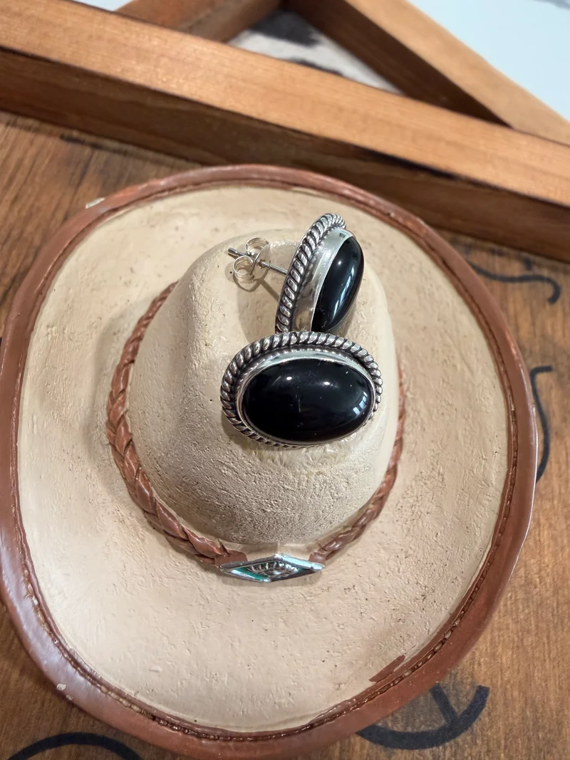 Black Onyx Oval Earrings