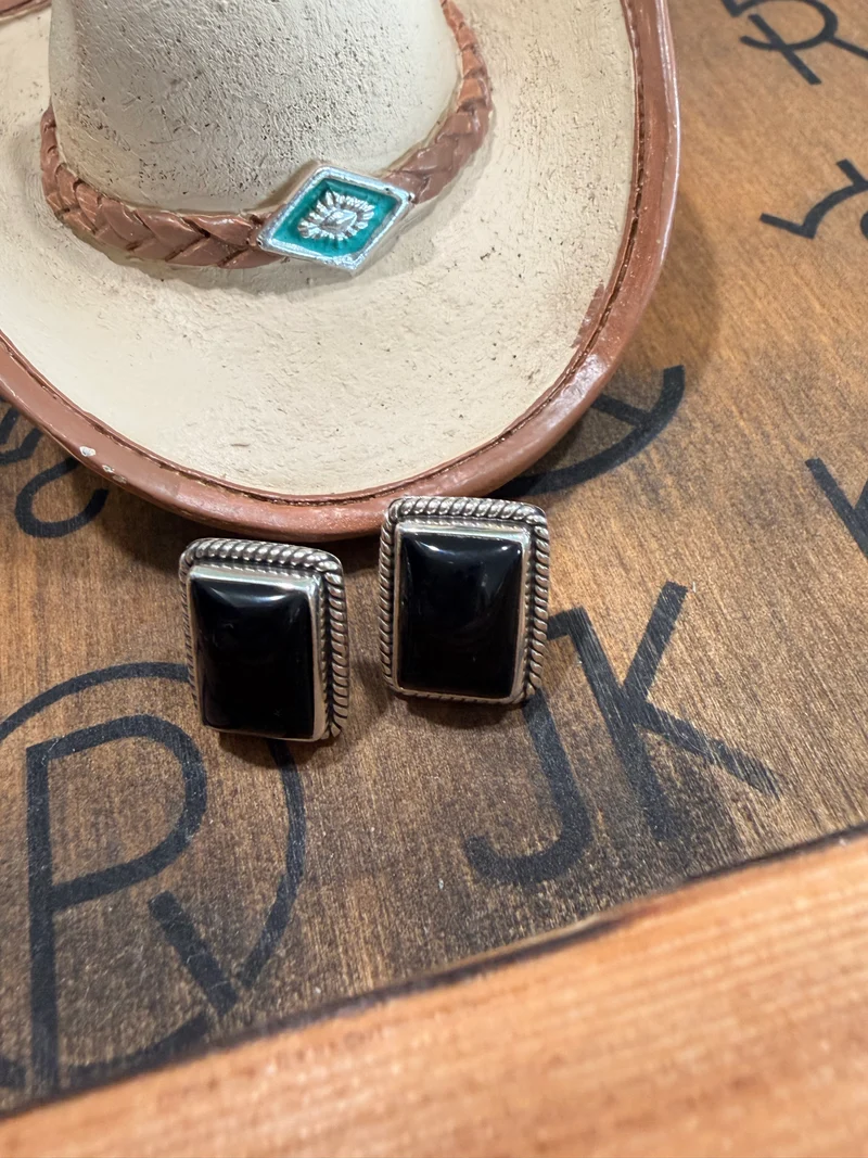 Black Onyx Rectangle Earrings