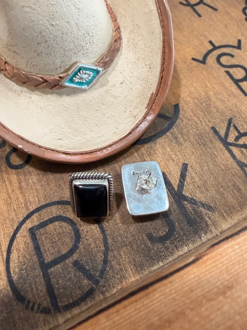 Black Onyx Rectangle Earrings