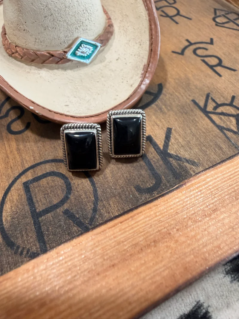Black Onyx Rectangle Earrings