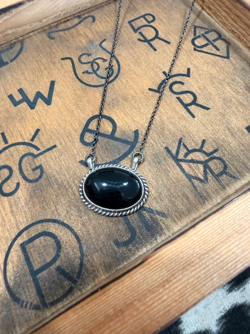 Black Onyx Oval Stone Necklace