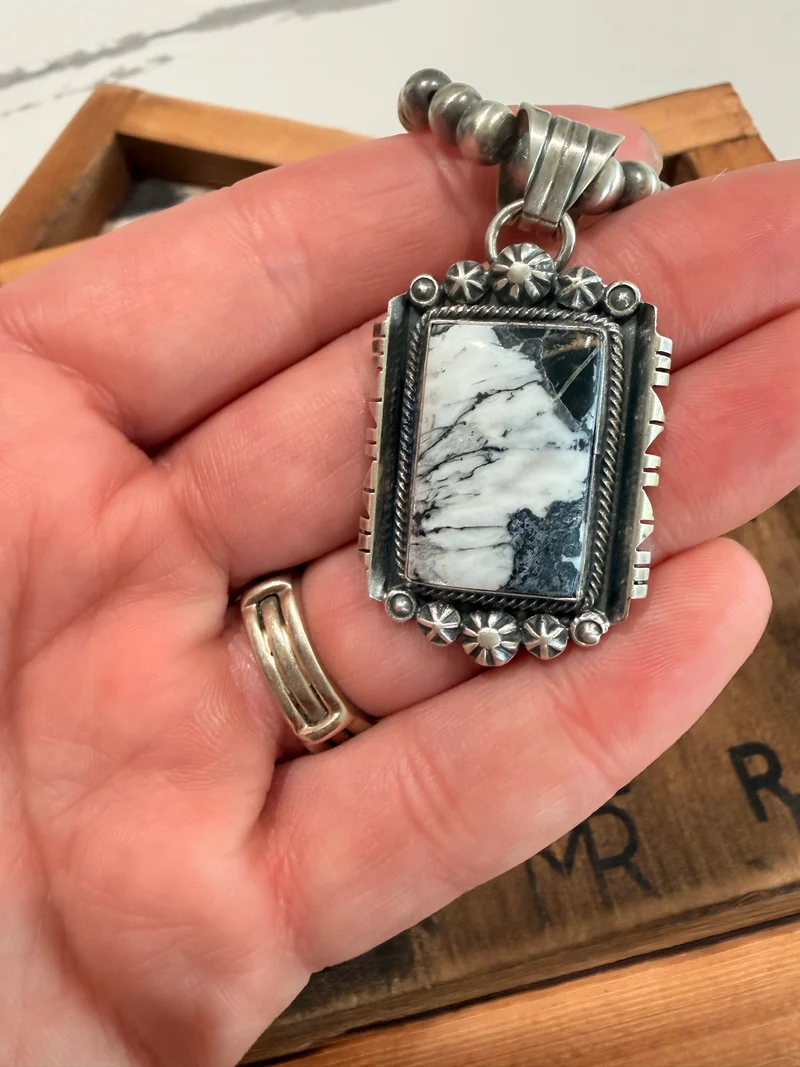 White Buffalo Pendant on 5mm Pearls