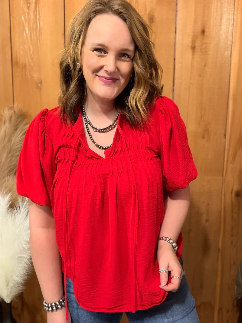 Red Pin-tuck Detail Top