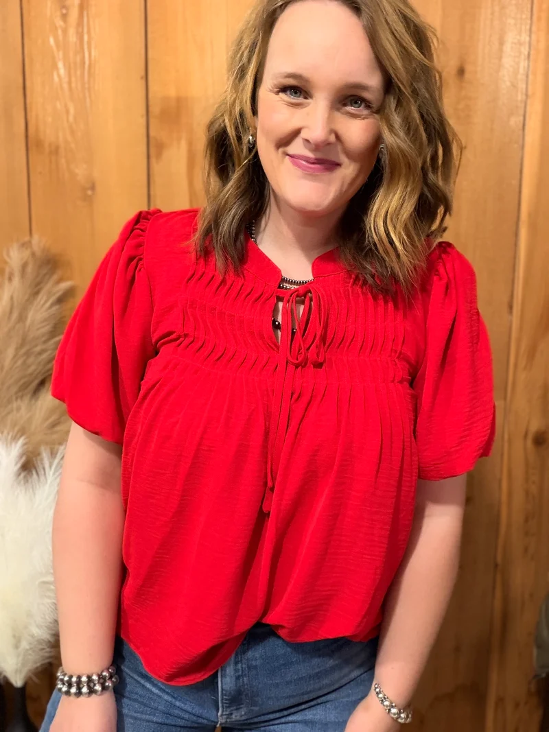 Red Pin-tuck Detail Top