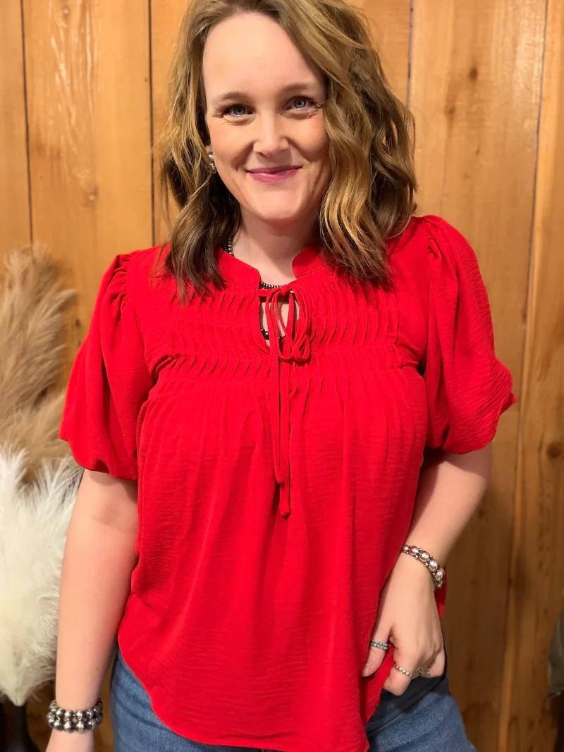 Red Pin-tuck Detail Top