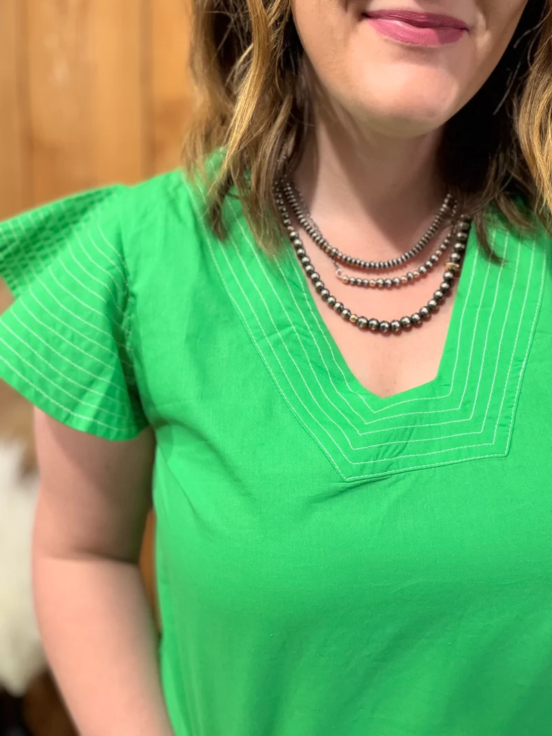 Green Flutter Sleeve Top
