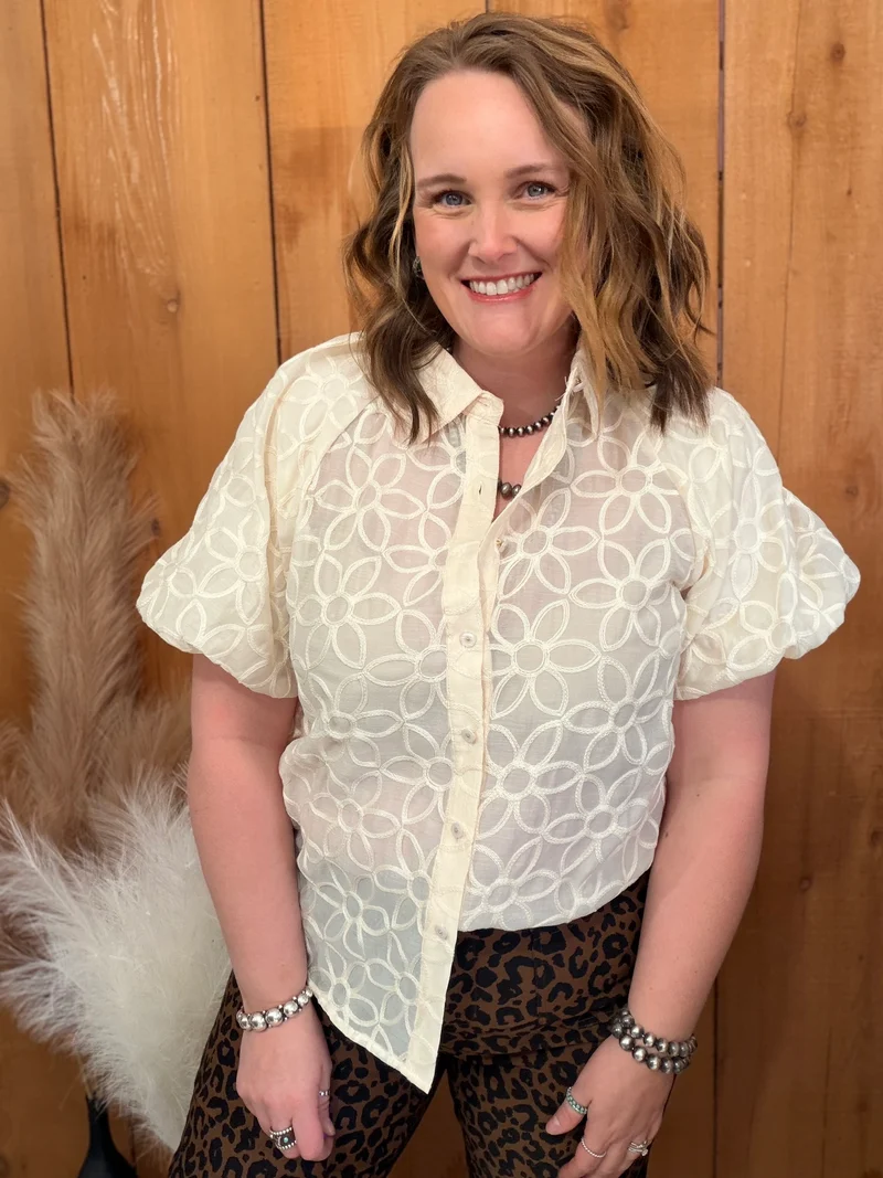 Ivory Floral Button Down Top