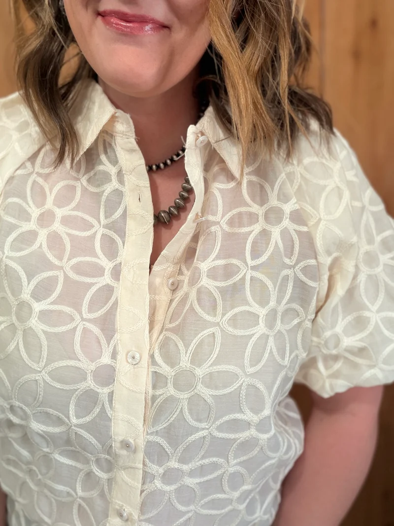 Ivory Floral Button Down Top