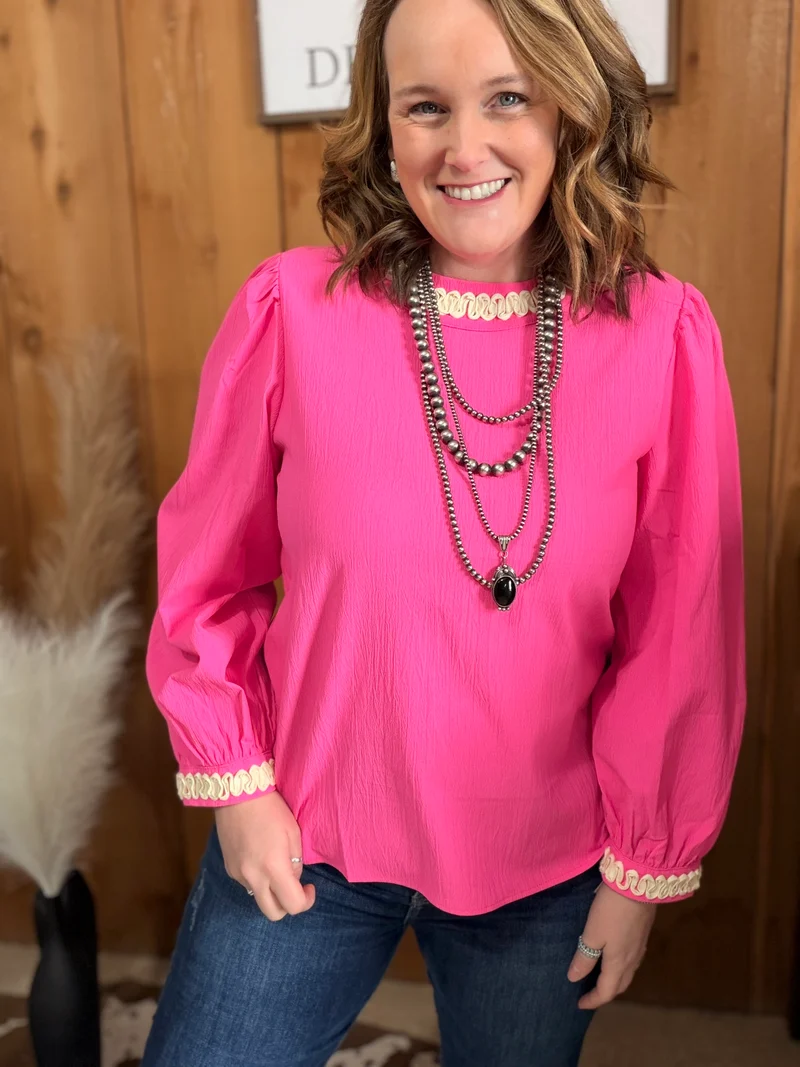 Ric Rac Detailed Hot Pink Top