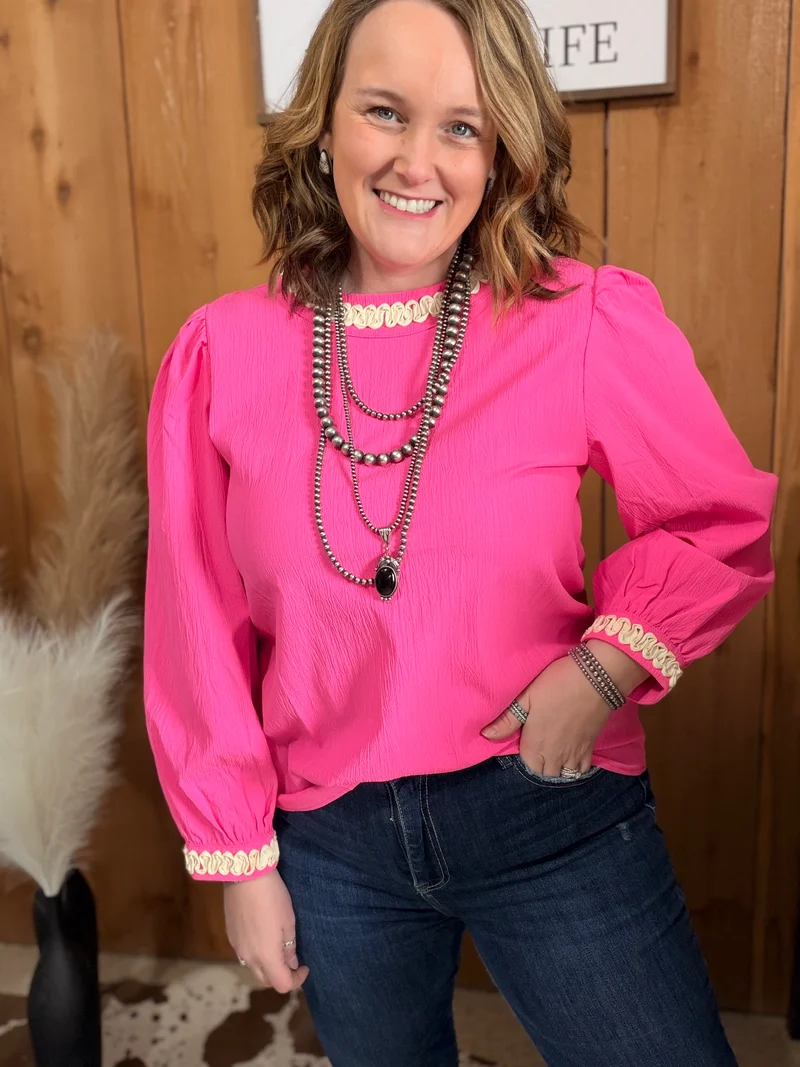 Ric Rac Detailed Hot Pink Top