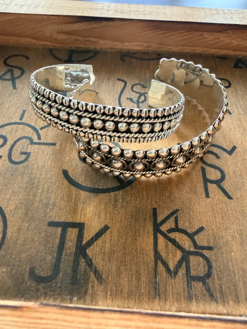 Sterling Silver Rope Detail Ball Cuff Bracelets