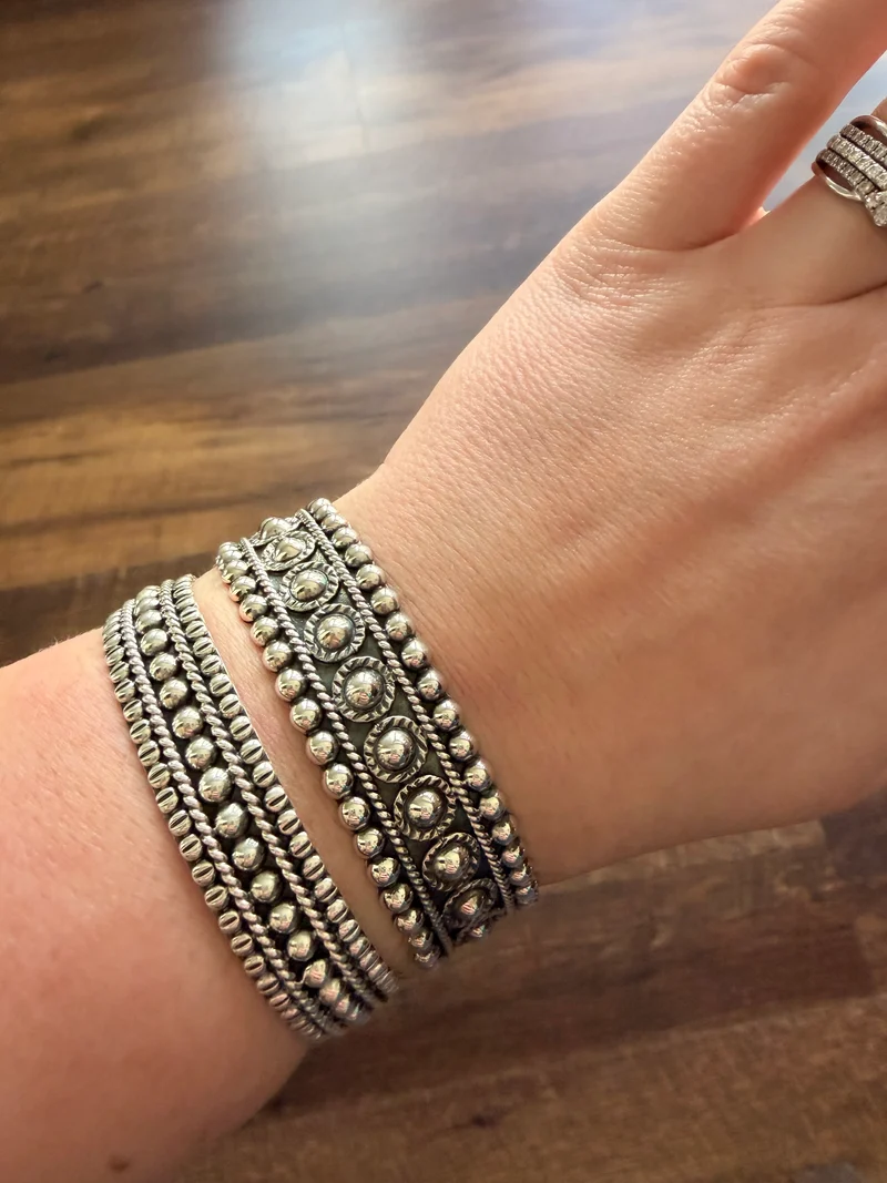 Sterling Silver Rope Detail Ball Cuff Bracelets