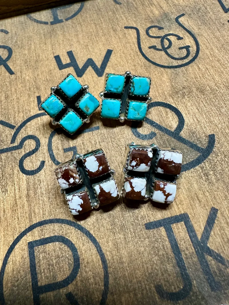 Multi Stone Stud Earrings