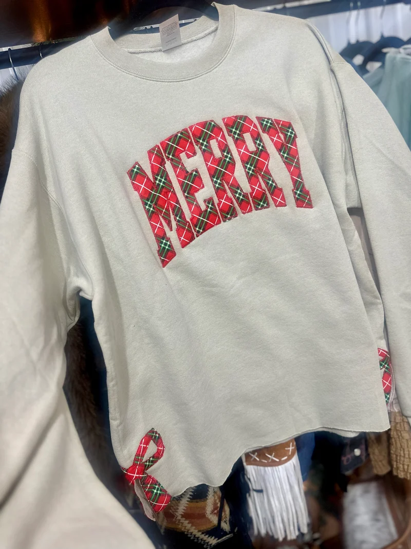 MERRY Bow Crewneck Sweatshirt - Beige