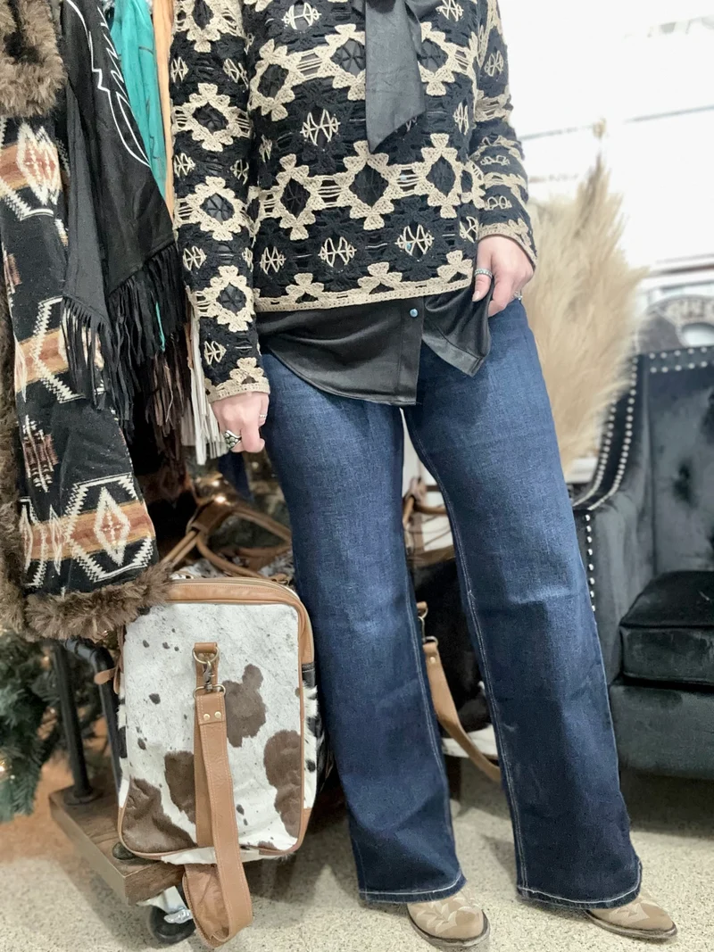 Flying Monkey Dark Wash Wide Leg High Rise Jeans