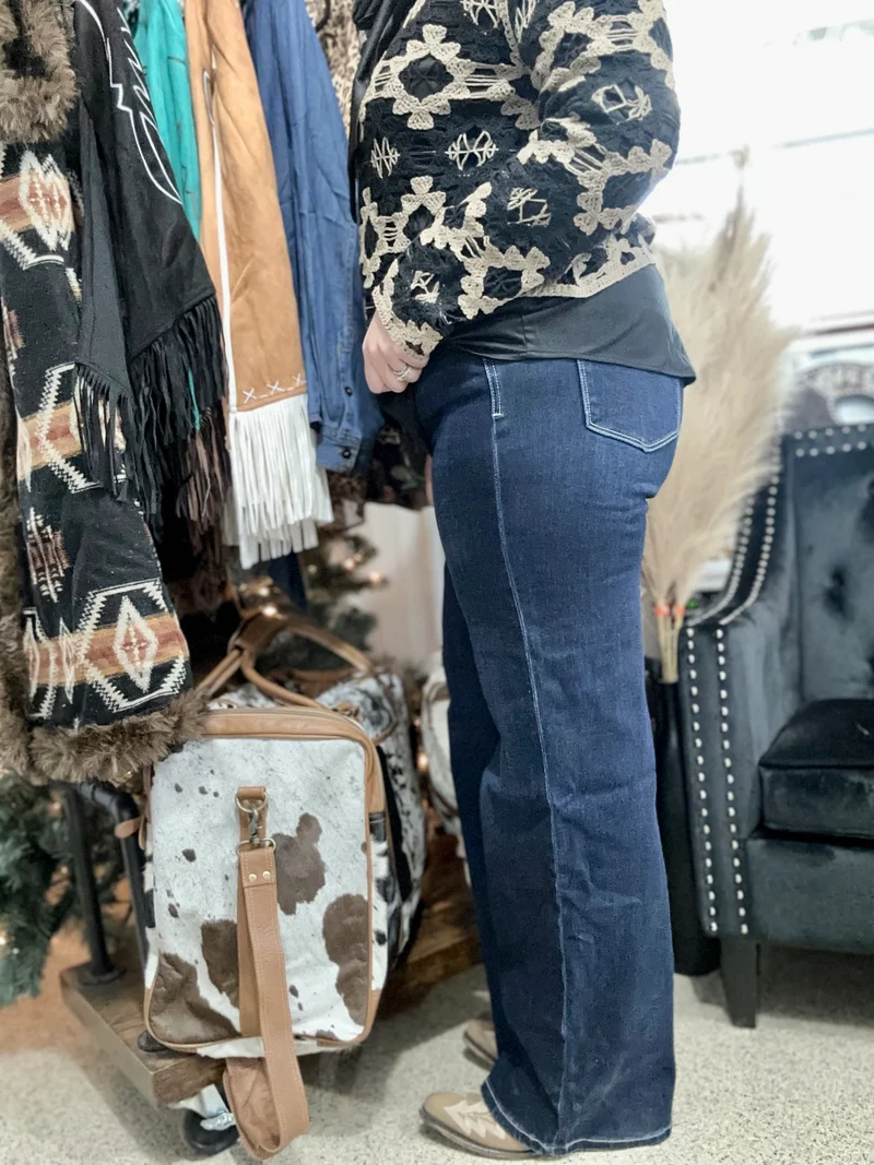 Flying Monkey Dark Wash Wide Leg High Rise Jeans