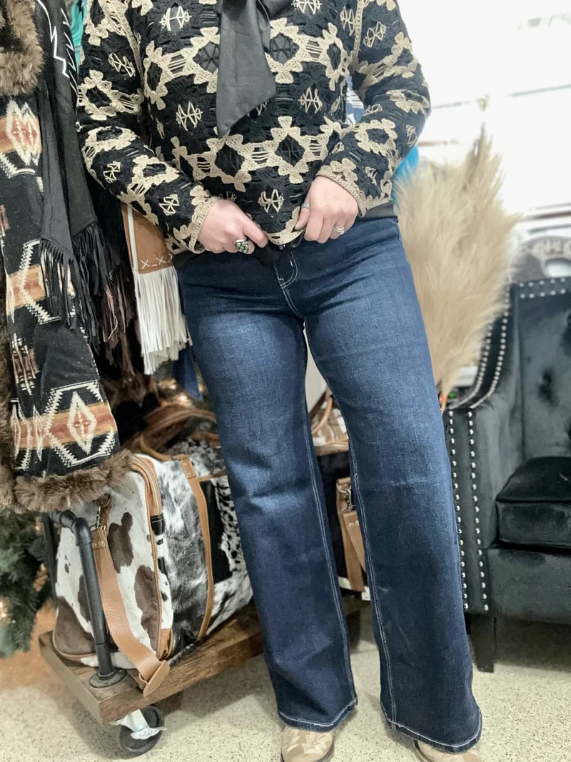 Flying Monkey Dark Wash Wide Leg High Rise Jeans