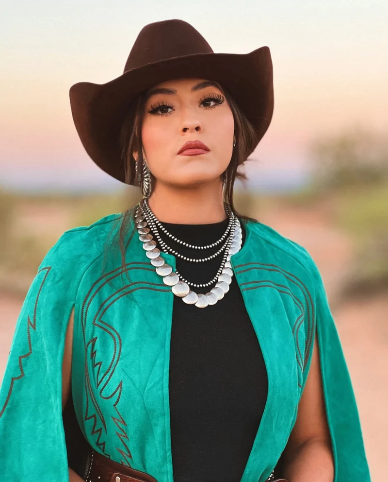 Teal Suede Boot Stitch Embroidered Cape