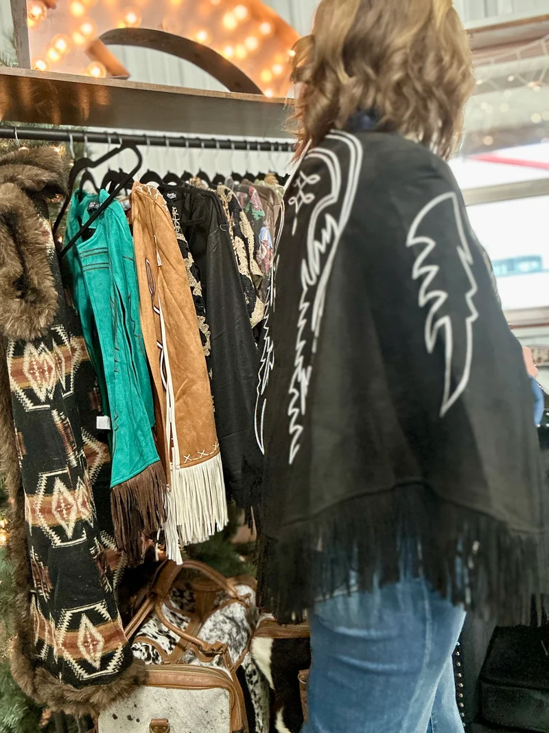 Black Suede Boot Stitch Embroidered Cape