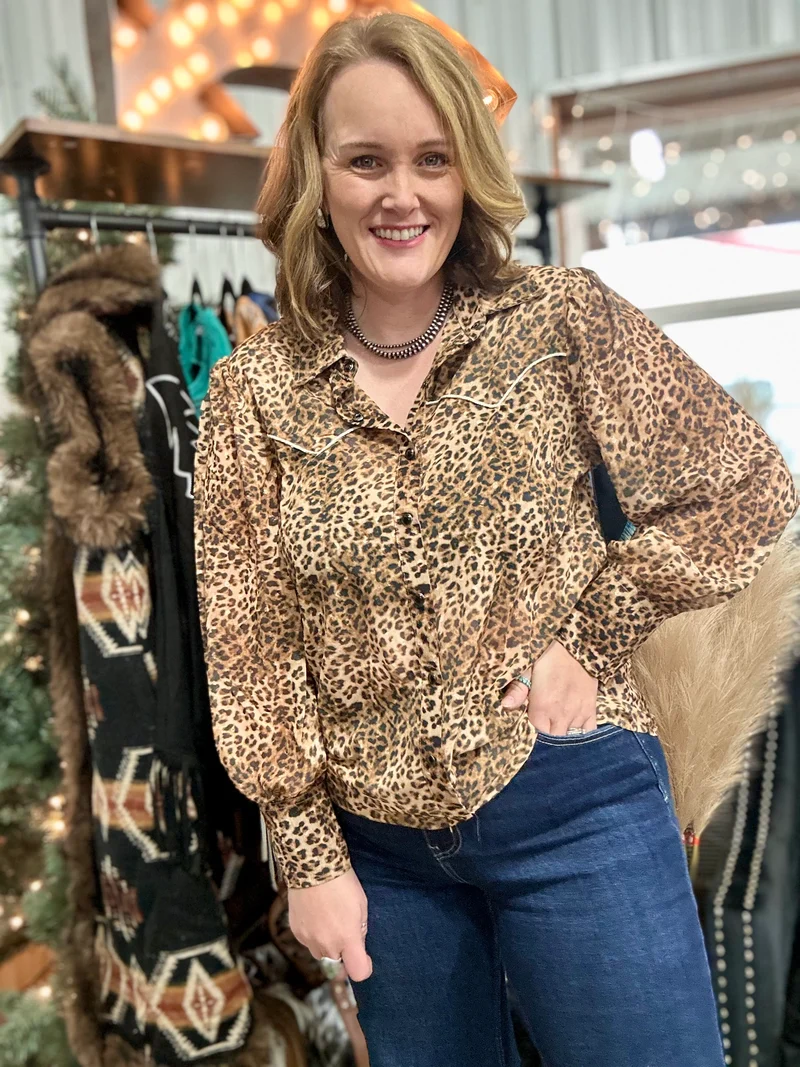 Leopard Western Wild Button Down Top