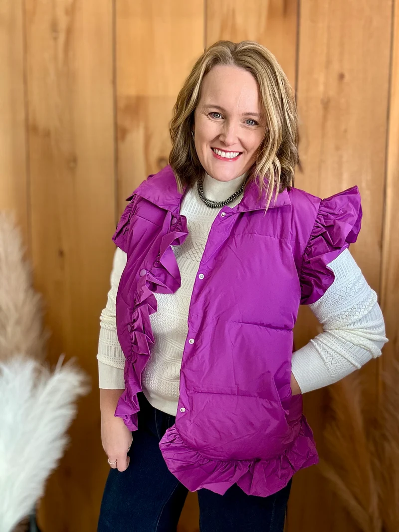 Violet Ruffle Puffer Vest