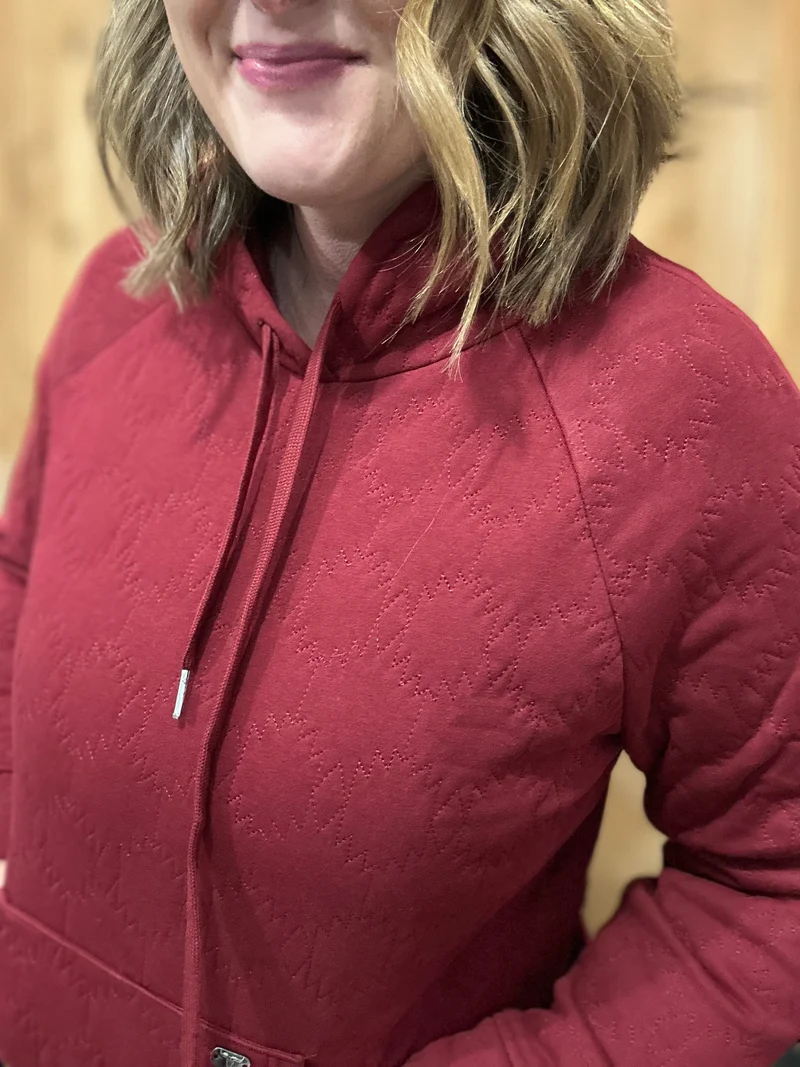 Burgundy Aztec Stitched Embroidery Hooded Sweatshirt