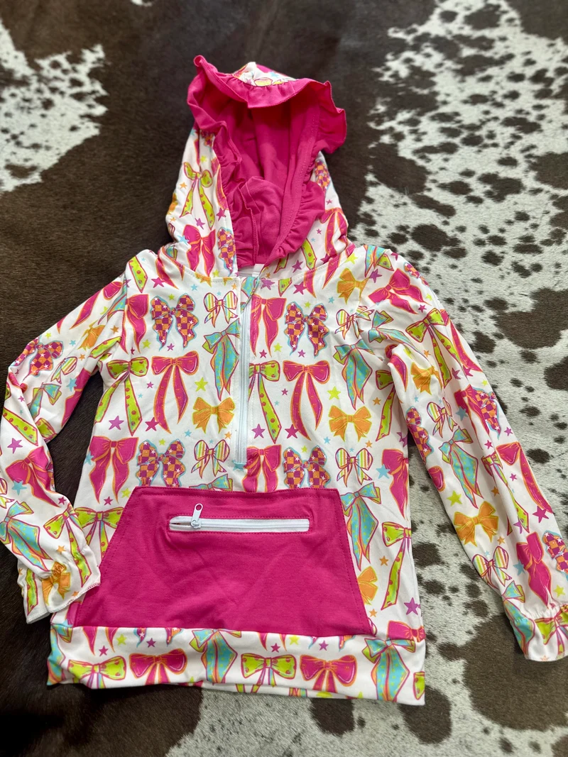 Girls Pink Bow Hooded Sweatshirt