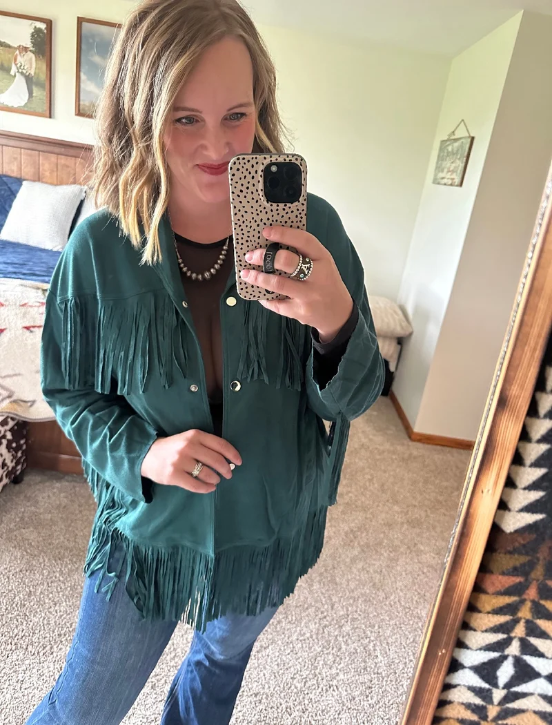 Teal Fringe Jacket